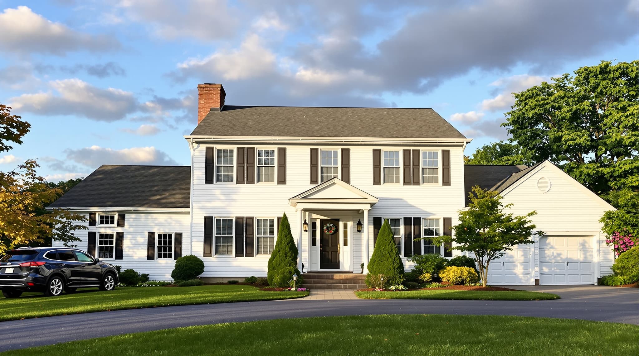 Completed siding installation on a Long Island colonial home