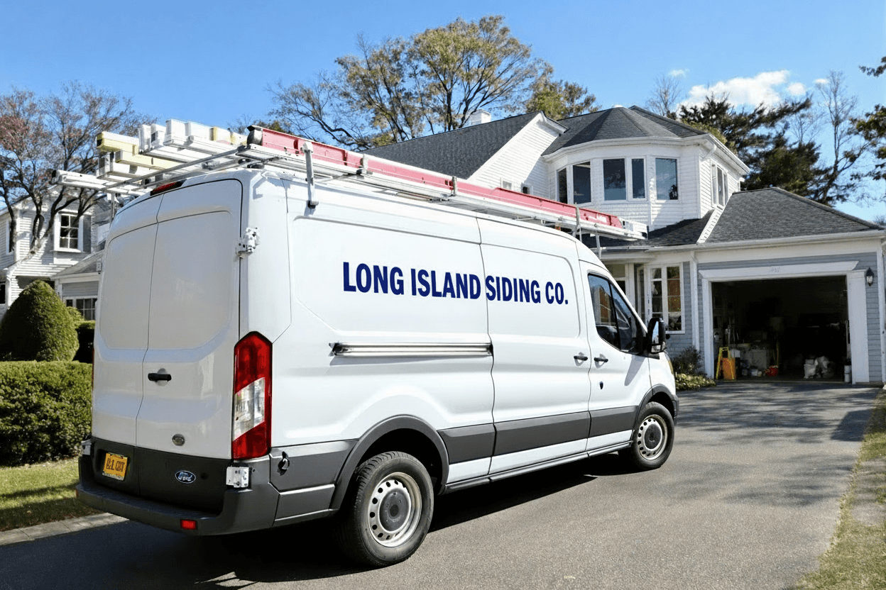 Long Island Siding Co. branded work van